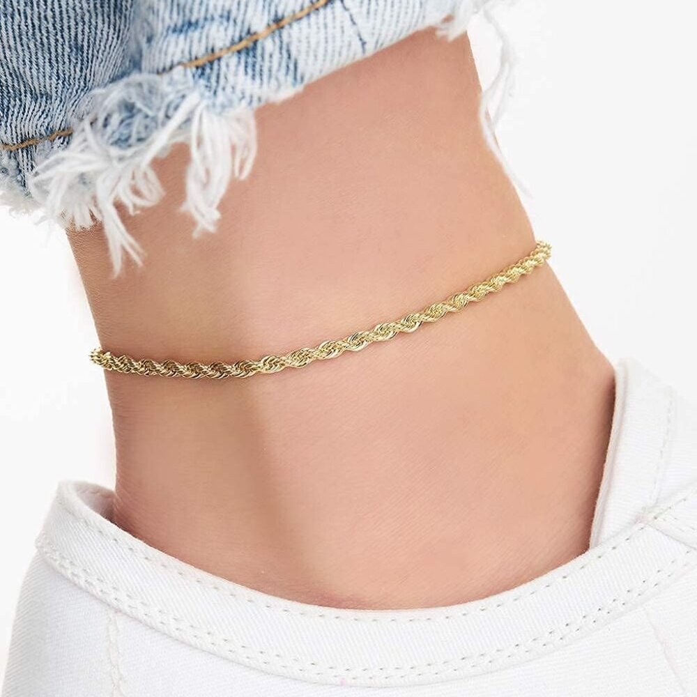18K Gold Plated Braided Rope Anklet for Women, 2.7 MM thick, 10 Inches long - Ma - Picture 3 of 4